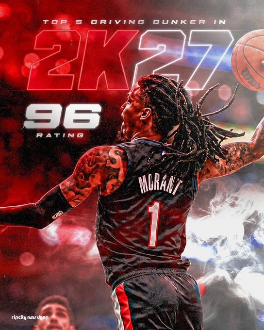 莫兰特2K27运球扣篮能力值96！开拓者官方：劲爆扣篮马上就要来了
